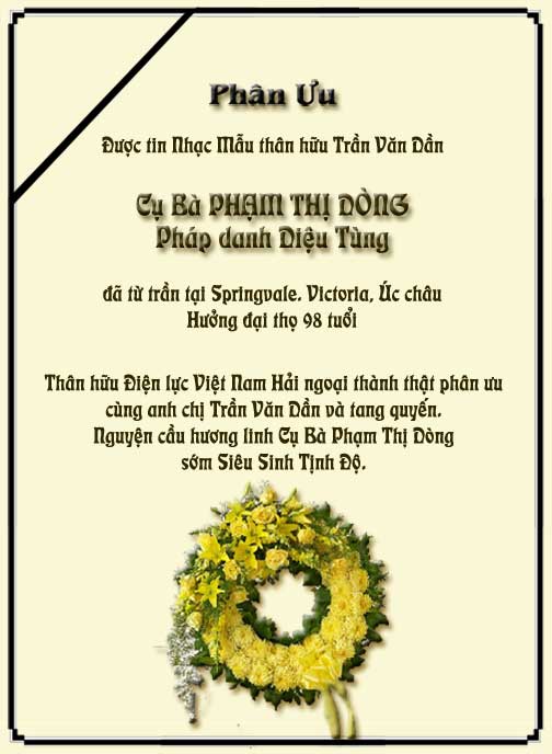 Phân Ưu Thân hữu Điện lực VN Hải ngoại