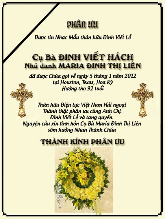 Phân Ưu Thân hữu Điện lực VN Hải ngoại