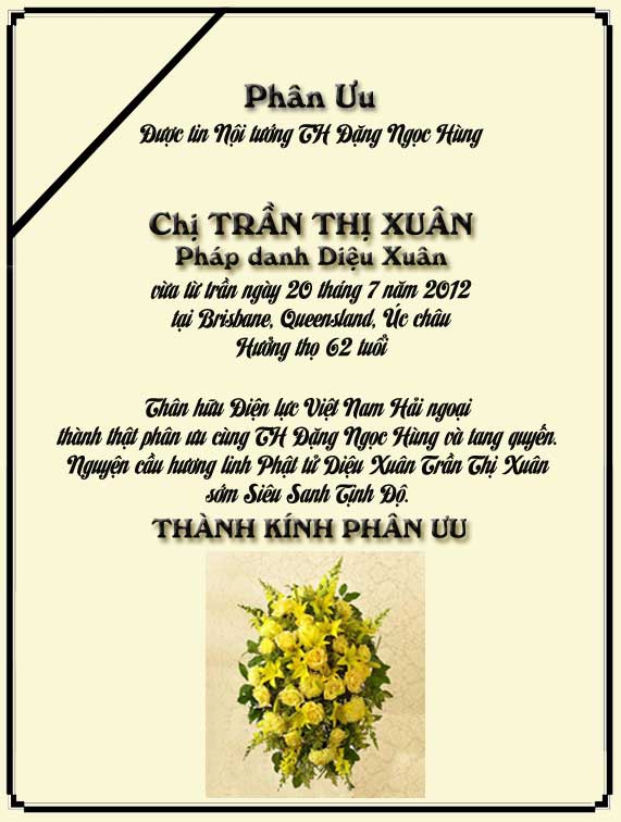 Phân Ưu Thân hữu Điện lực VN Hải ngoại