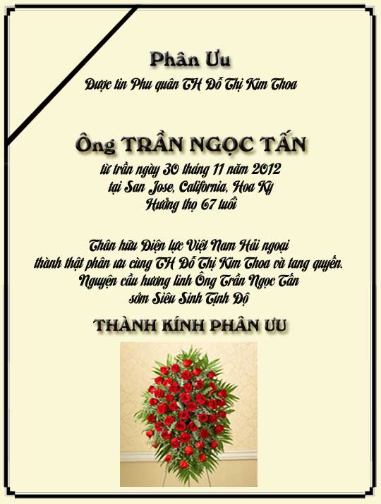 Phân Ưu Thân hữu Điện lực VN Hải ngoại