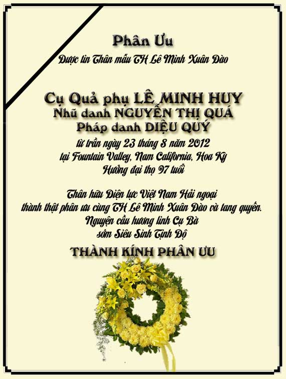 Phân Ưu Thân hữu Điện lực VN Hải ngoại