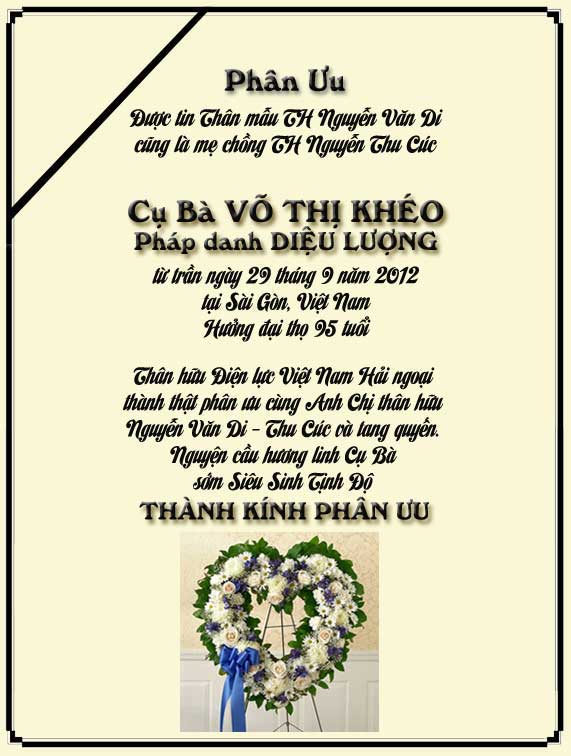 Phân Ưu Thân hữu Điện lực VN Hải ngoại