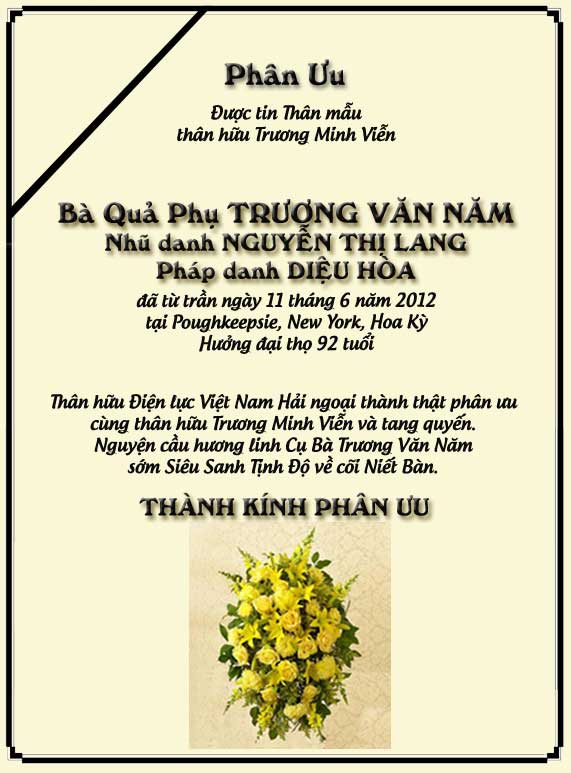 Phân Ưu Thân hữu Điện lực VN Hải ngoại