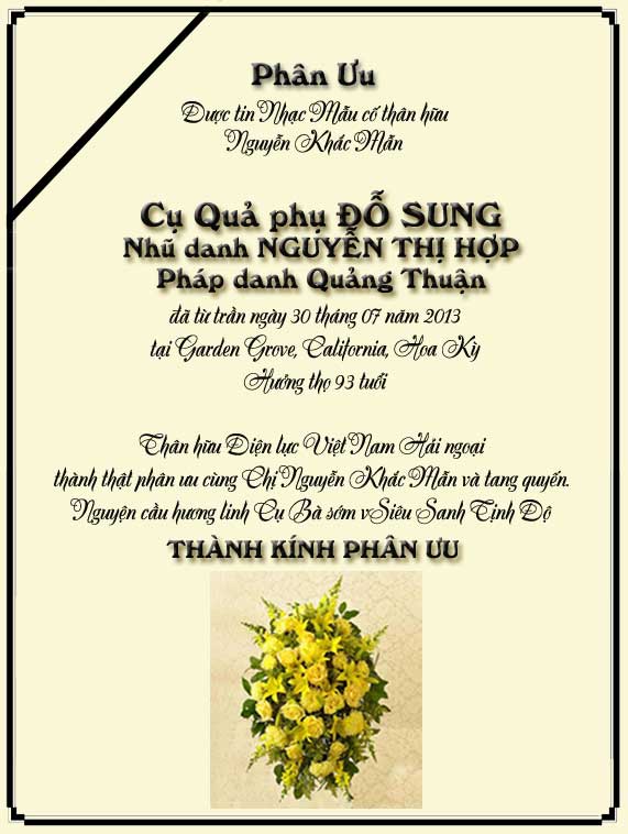 Phân Ưu Thân hữu Điện lực VN Hải ngoại