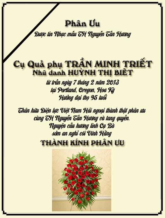 Phân Ưu Thân hữu Điện lực VN Hải ngoại