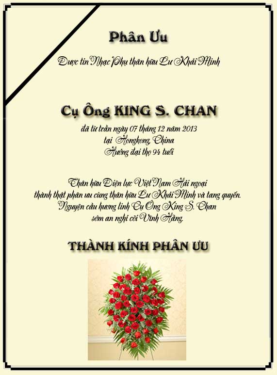 Phân Ưu Thân hữu Điện lực VN Hải ngoại