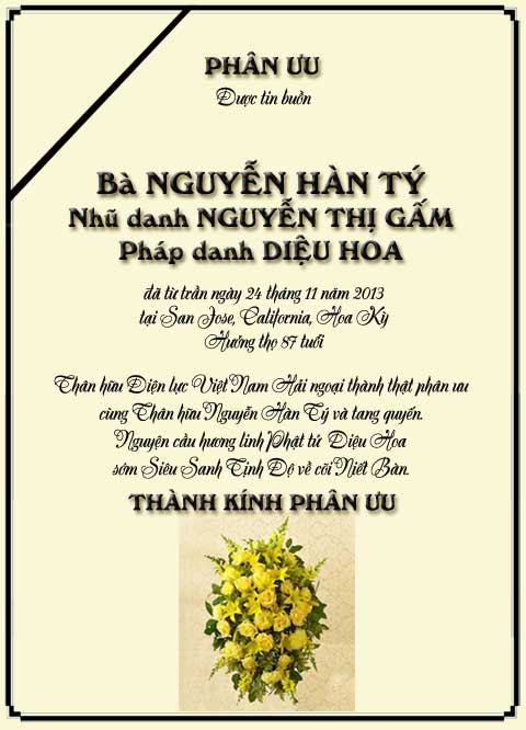 Phân Ưu Thân hữu Điện lực VN Hải ngoại