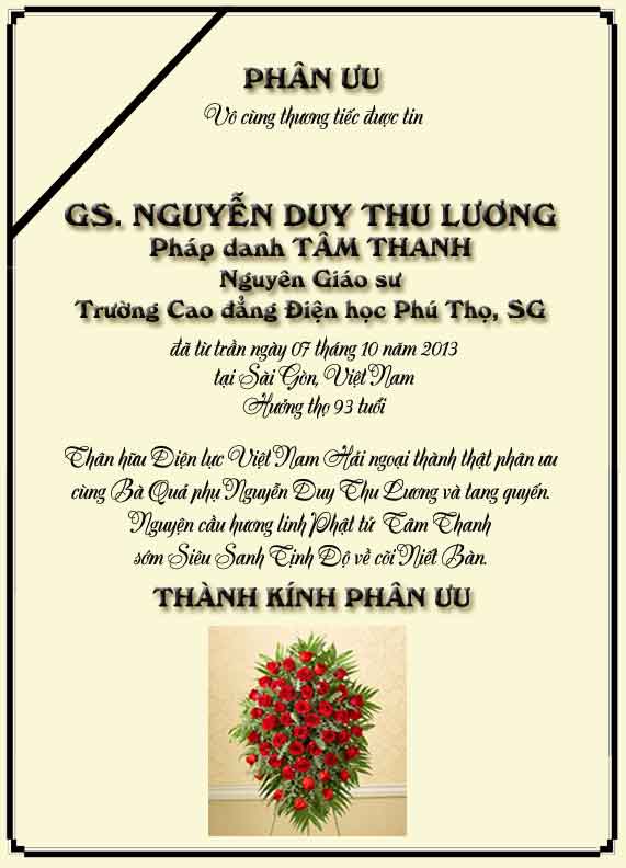 Phân Ưu Thân hữu Điện lực VN Hải ngoại