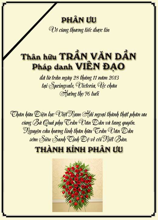 Phân Ưu Thân hữu Điện lực VN Hải ngoại