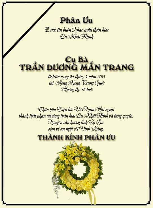 Phân Ưu Thân hữu Điện lực VN Hải ngoại