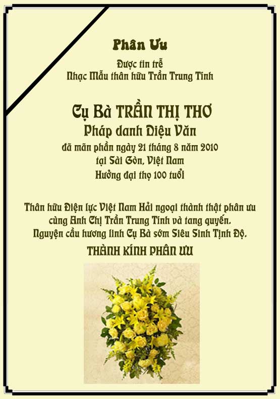 Phân Ưu Thân hữu Điện lực VN Hải ngoại