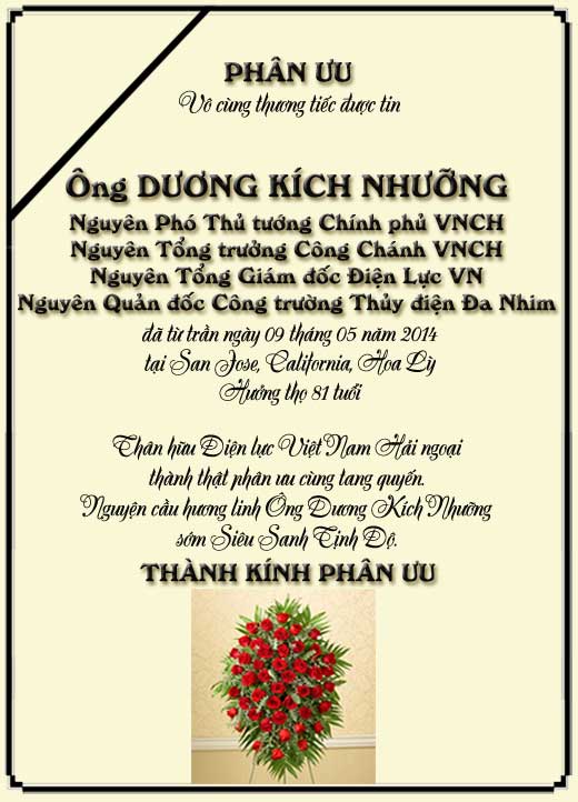 Phân Ưu Thân hữu Điện lực VN Hải ngoại