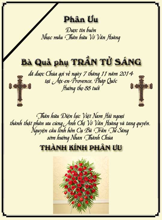 Phân Ưu Thân hữu Điện lực VN Hải ngoại
