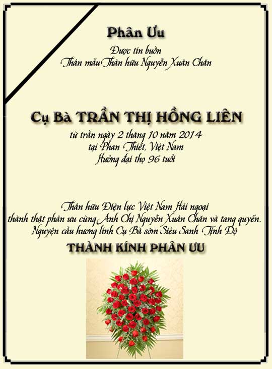 Phân Ưu Thân hữu Điện lực VN Hải ngoại
