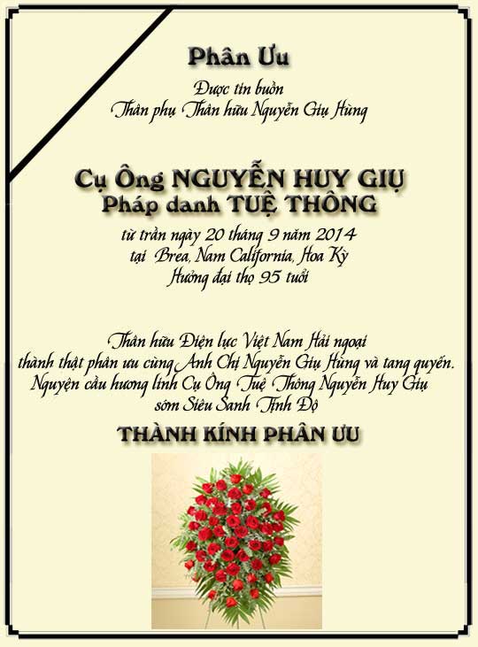 Phân Ưu Thân hữu Điện lực VN Hải ngoại