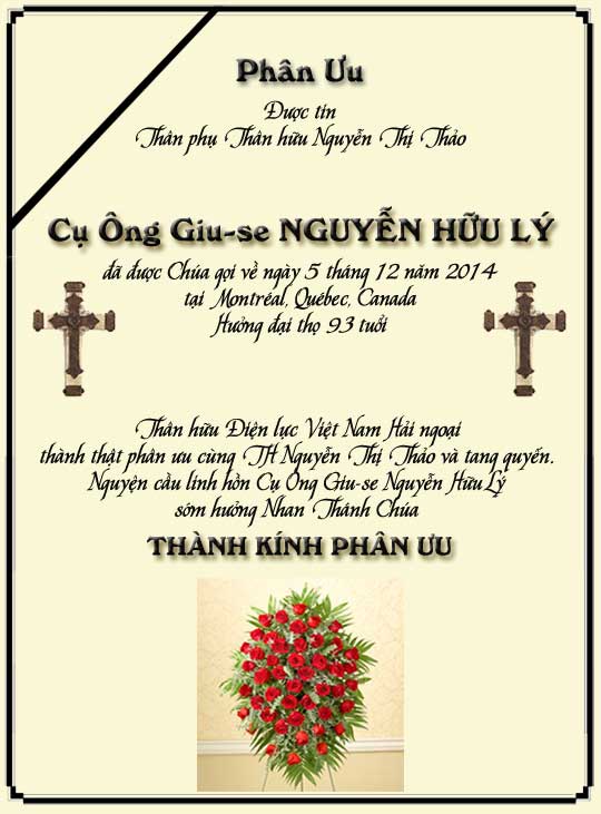 Phân Ưu Thân hữu Điện lực VN Hải ngoại