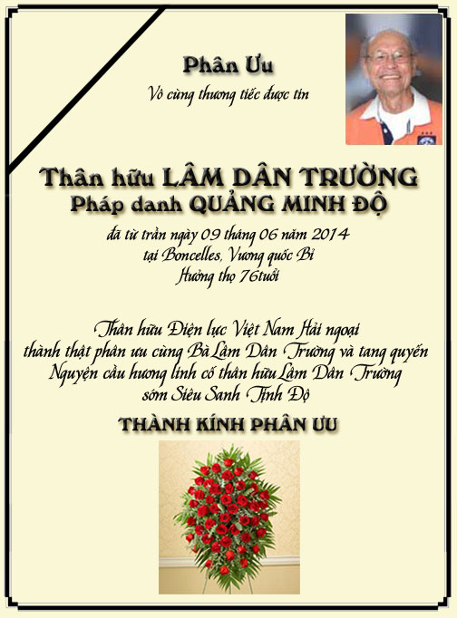 Phân Ưu Thân hữu Điện lực VN Hải ngoại