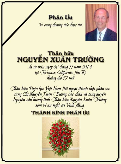 Phân Ưu Thân hữu Điện lực VN Hải ngoại