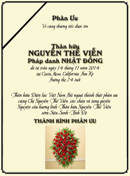 Phân Ưu Thân hữu Điện lực VN Hải ngoại