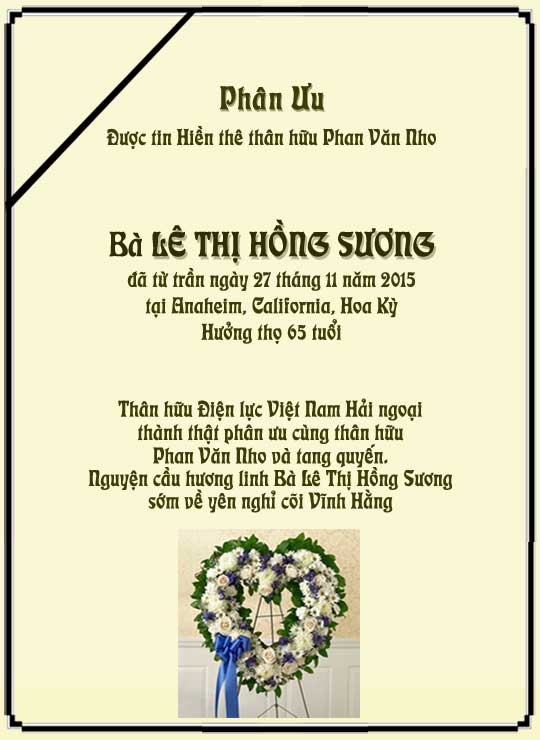 Phân Ưu Thân hữu Điện lực VN Hải ngoại