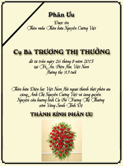 Phân Ưu Thân hữu Điện lực VN Hải ngoại