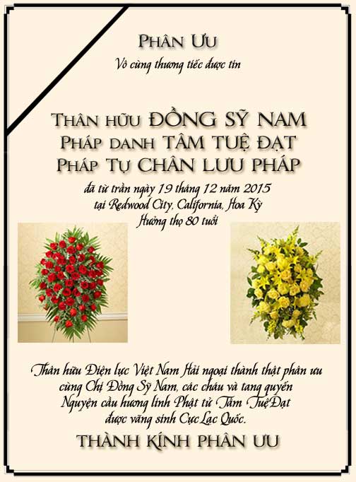 Phân Ưu Thân hữu Điện lực VN Hải ngoại