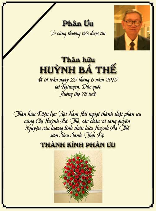 Phân Ưu Thân hữu Điện lực VN Hải ngoại