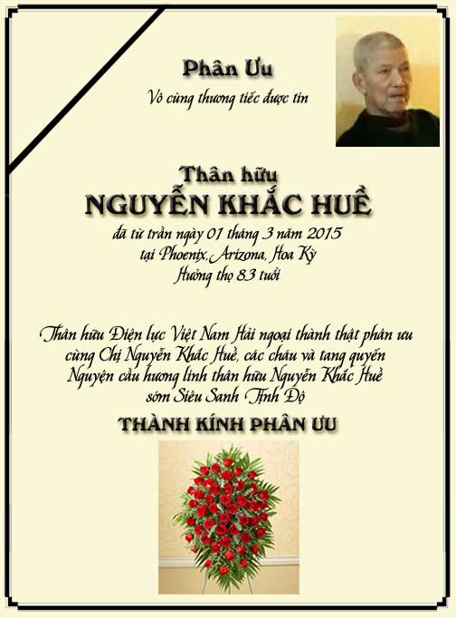 Phân Ưu Thân hữu Điện lực VN Hải ngoại