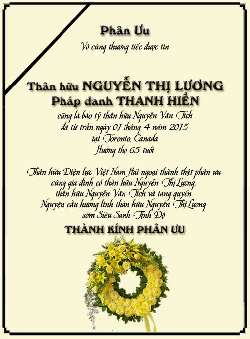 Phân Ưu Thân hữu Điện lực VN Hải ngoại