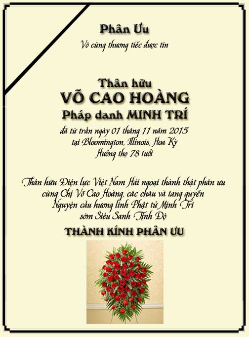 Phân Ưu Thân hữu Điện lực VN Hải ngoại