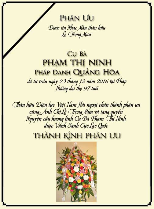 Phân Ưu Thân hữu Điện lực VN Hải ngoại