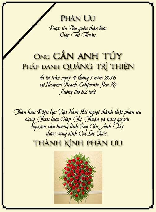 Phân Ưu Thân hữu Điện lực VN Hải ngoại