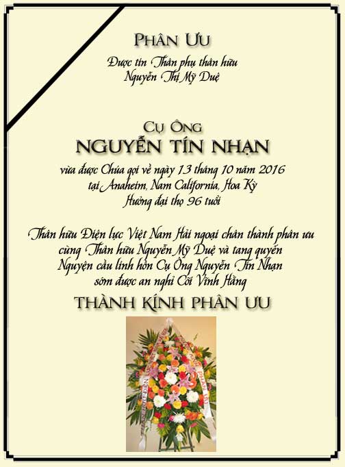 Phân Ưu Thân hữu Điện lực VN Hải ngoại