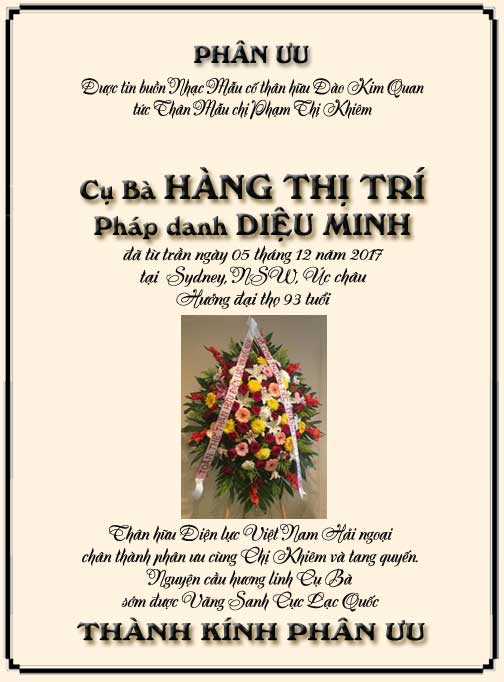 Phân Ưu Thân hữu Điện lực VN Hải ngoại