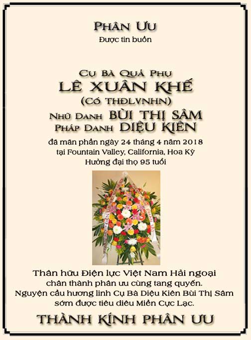 Phân Ưu Thân hữu Điện lực VN Hải ngoại