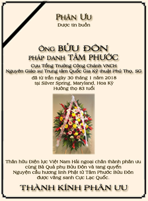 Phân Ưu Thân hữu Điện lực VN Hải ngoại