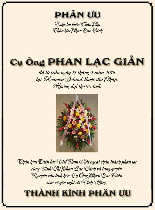 Phân Ưu Thân hữu Điện lực VN Hải ngoại