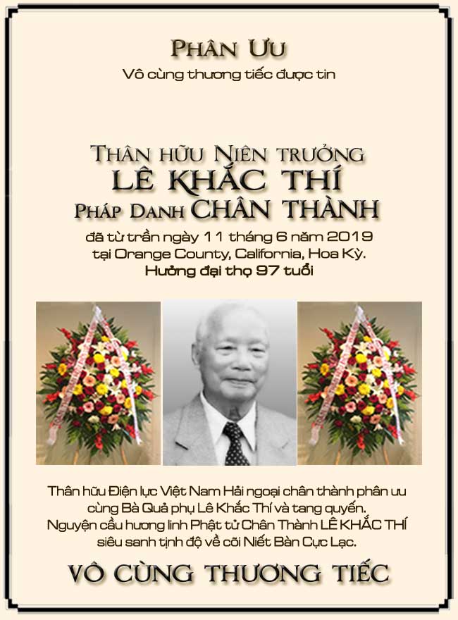 Phân Ưu Thân hữu Điện lực VN Hải ngoại