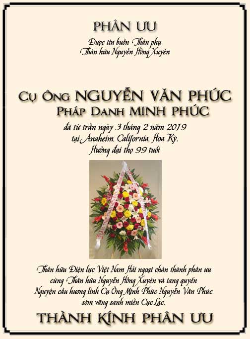 Phân Ưu Thân hữu Điện lực VN Hải ngoại