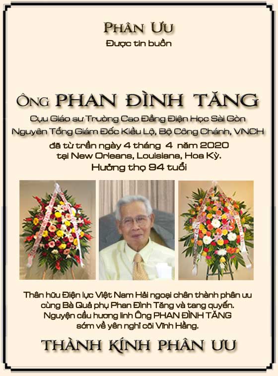 Phân Ưu Thân hữu Điện lực VN Hải ngoại
