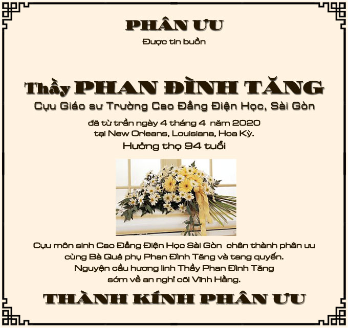 Phân Ưu Thân hữu Điện lực VN Hải ngoại